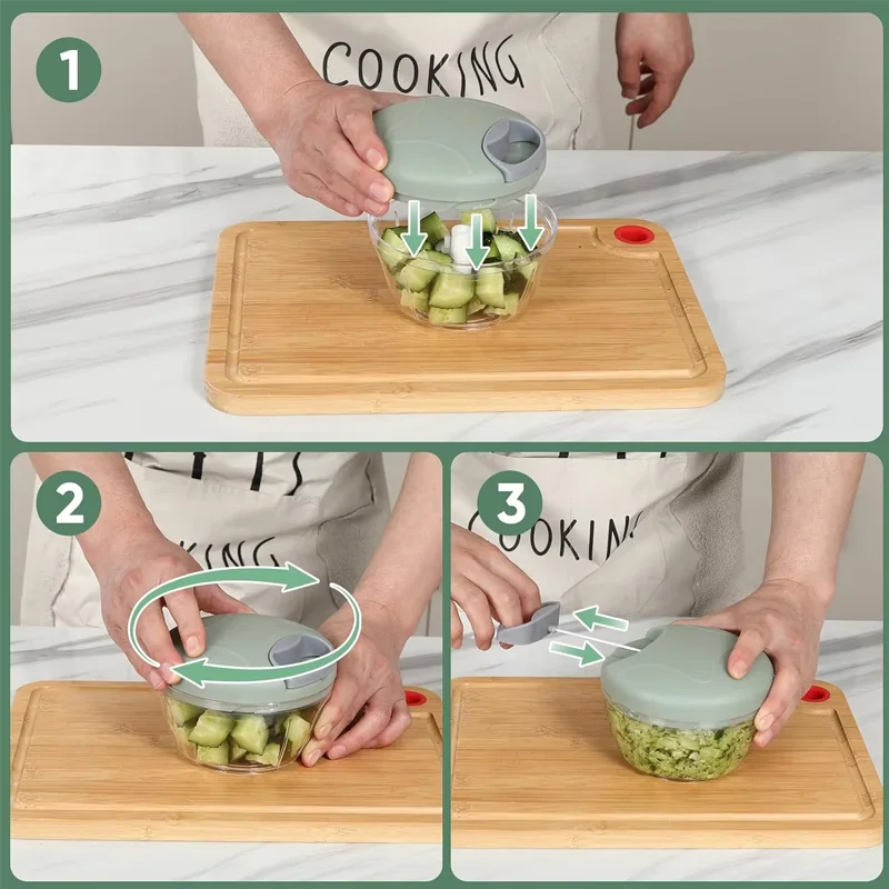 مفرمة ثوم يدوية، مطحنة طعام، قطع دوارة سحبت يدويًا، مناسبة للخضروات، اللحوم، الفاكهة، البصل، أداة المطبخ