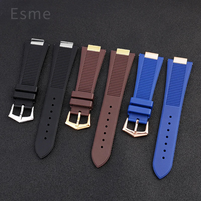 For PP Patek Philippe Steel Head Silicone Watch Strap 5711 5712G Nautilus Series Concave and Convex Watchbands 25x13mm