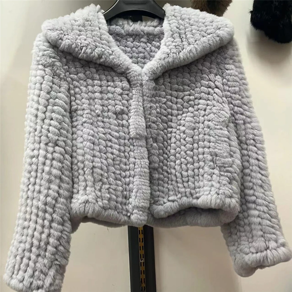 Autumn Winter New Real Rex Rabbit Fur Coats For Women Sweet Fashion Lapel Double-Faced Woven Short Fur Jacket Fur Coat Y3112