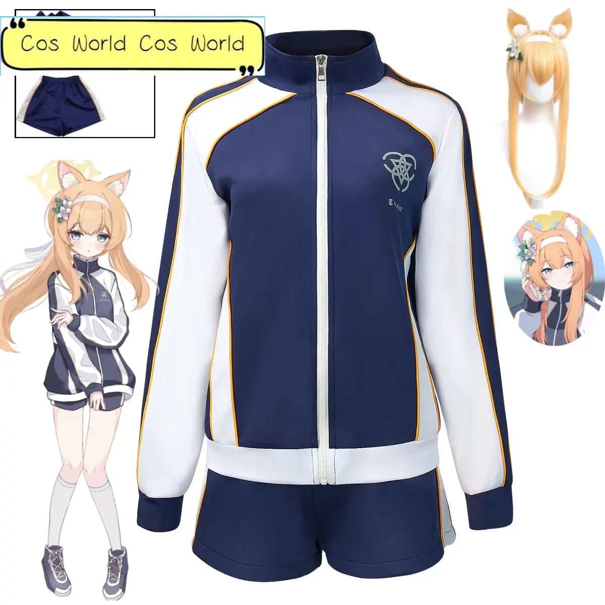 

Game Blue Archive Iochi Mari Cosplay Costume Gymnastics School Sports Casual Clothing Blue Coat Long Sleeved Shorts