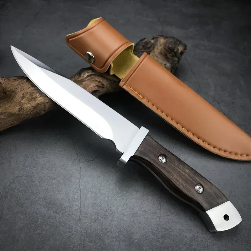 BK 2008 High Quality Rosewood Handle 5CR13MOV Fixed Blade Military Wearproof Outdoor Tactical Survival Tool PU Leather Sheath