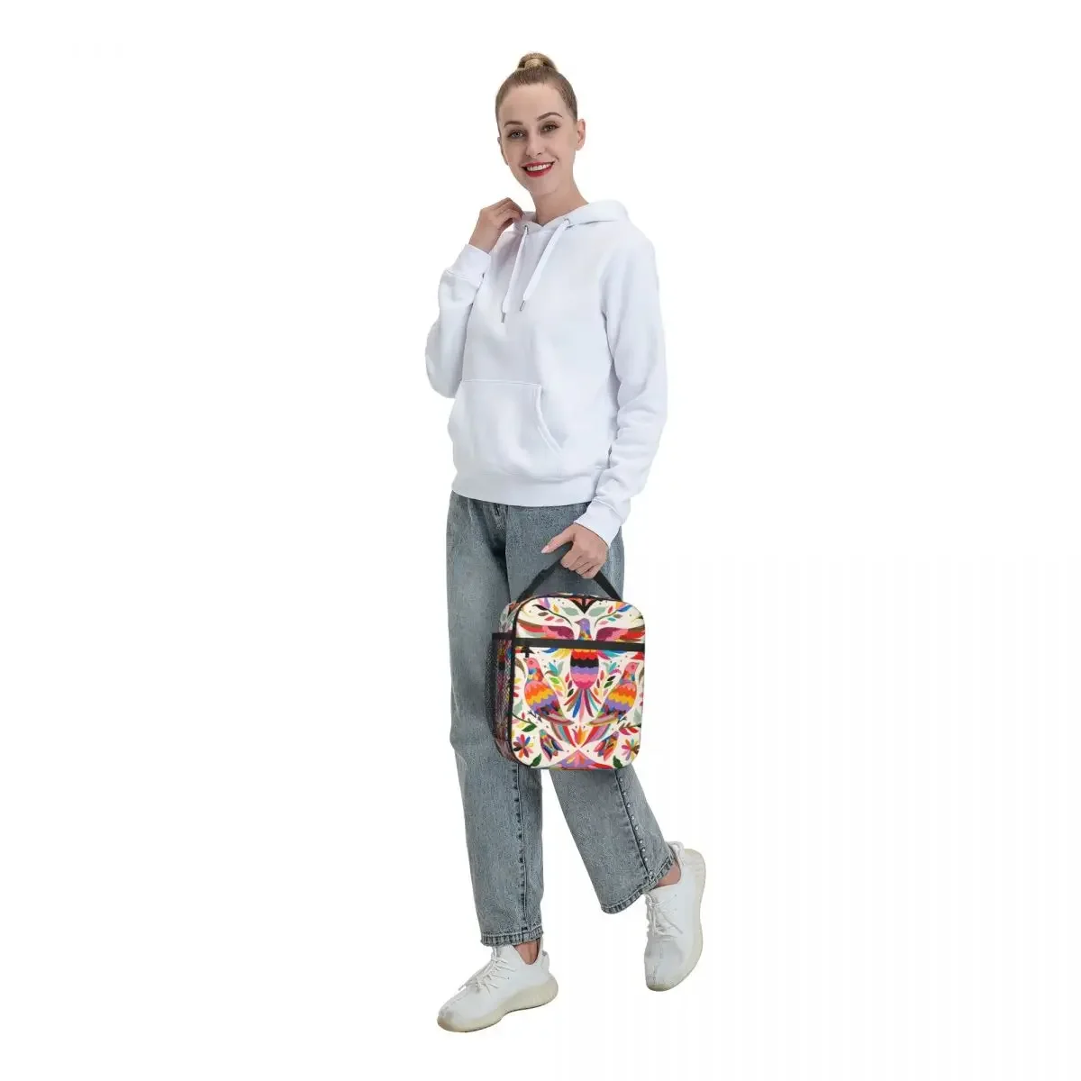 Mexican Otomi Birds Texture Thermal Insulated Lunch Bags Women Folk Floral Art Resuable Lunch Tote Travel Multifunction Food Box