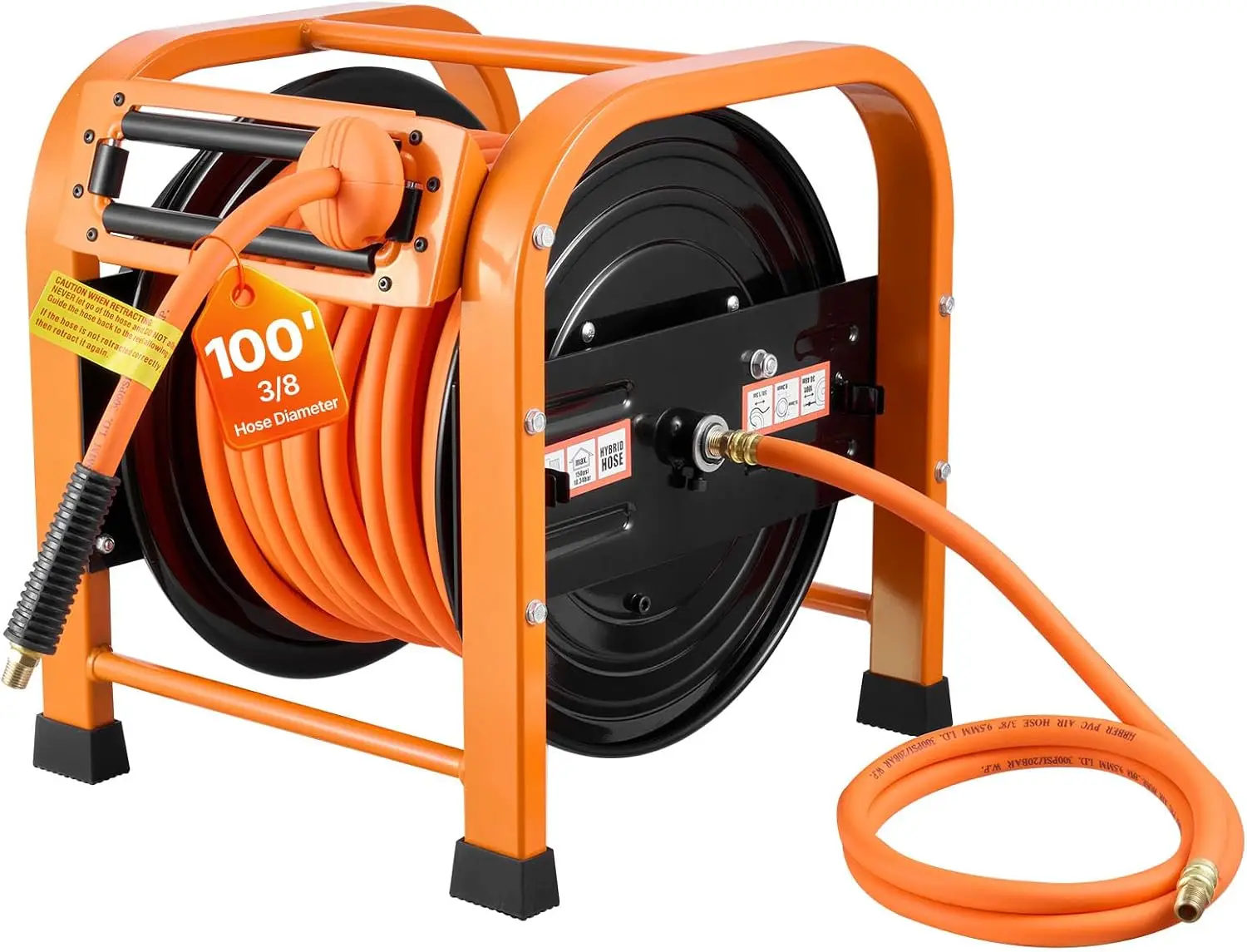 Retractable Air Hose Reel, 3/8 Inch x 100 FT Hybrid Air Hose Max 300PSI, Auto Rewind Air-Compressor Hoses Reel with 5ft Lead in,