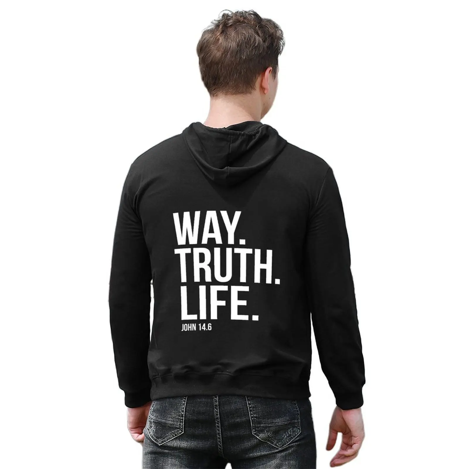 طريقة حياة الحقيقة جون 14:6 الكتاب المقدس الآية المسيحية هدية هوديي ملابس رجالية ملابس رجالي الملابس الكورية هوديي الرجال