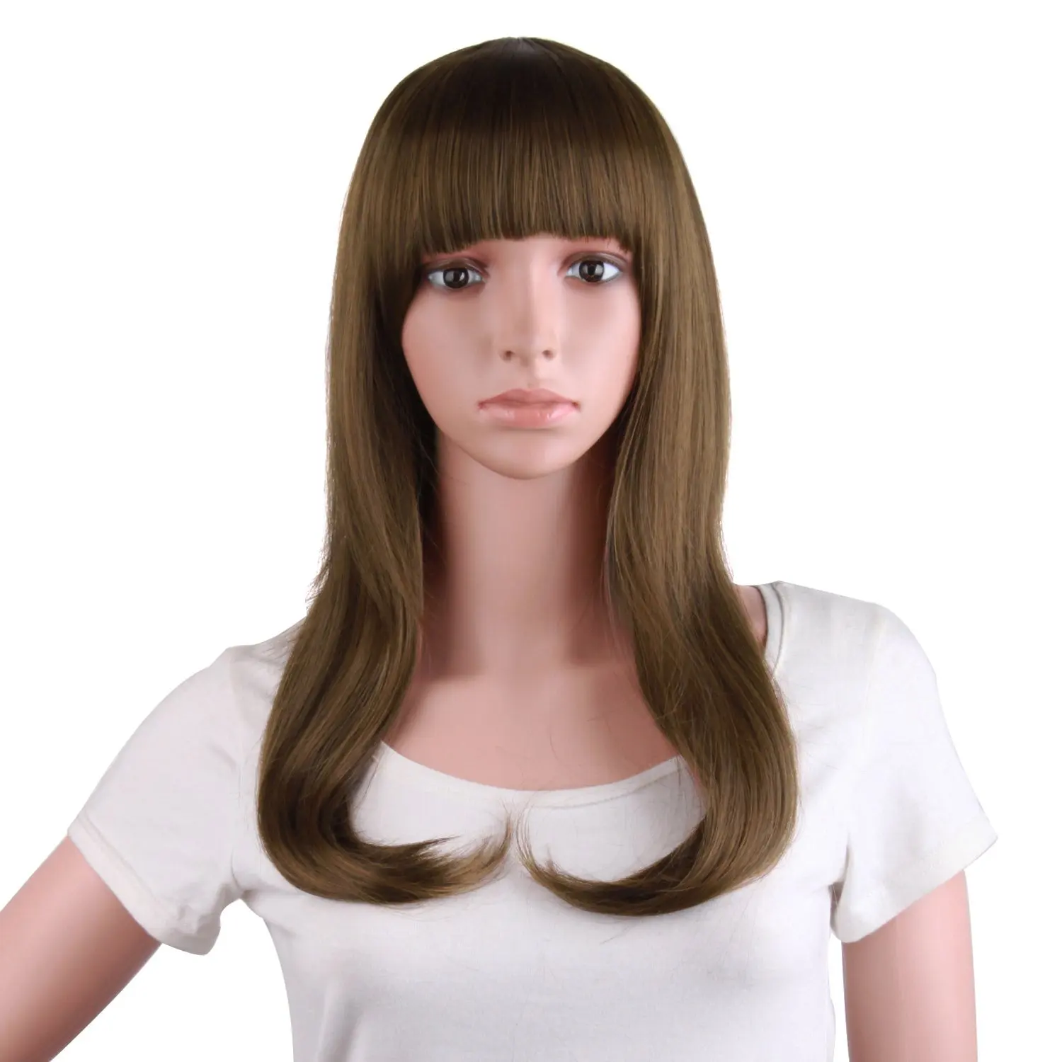 Poni Datar 20 Inci/50Cm dan Rambut Lurus Wig Sintetis Sedikit Melengkung
