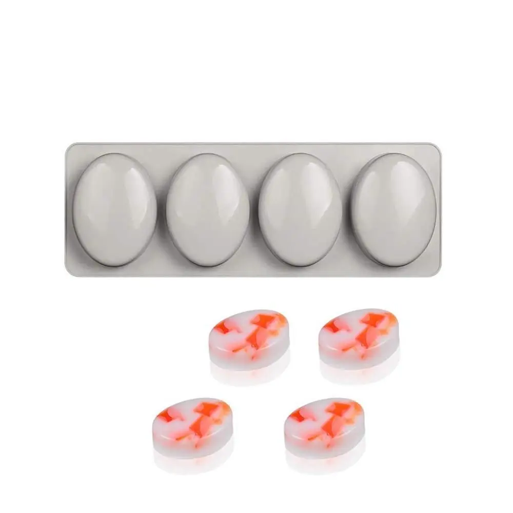 Premium 4 Cavity Soap Silicone Mold Food Grade Flexible Handmade Soap Mold Handmade Heat Resistant Oval Cake Mold Pudding