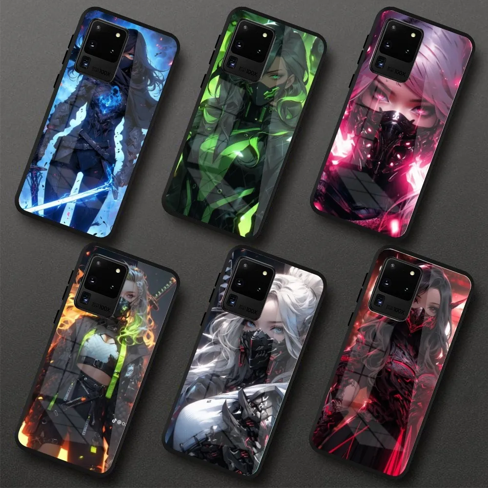 Worrier Girl Mobile Cell Phone Case for Samung S23 S22 S21 Pro Ultra A13 A33 A53 NOTE 20 PC Glass Phone Cover Funda