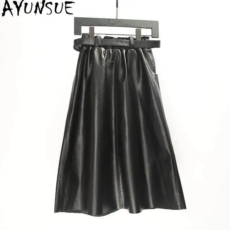 AYUNSUE Real Leather Women's Skirts High Waist Sheepskin Skirts for Women Autumn Fashion Black Skirt Woman Clothes Юбка Женская