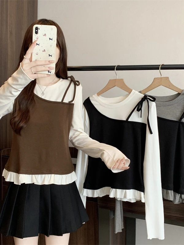

plus Size Slim Fit Long Sleeve round Neck T-Shirt Women's Casual Style Comfortable Breathable High Waist Design Daily Wear