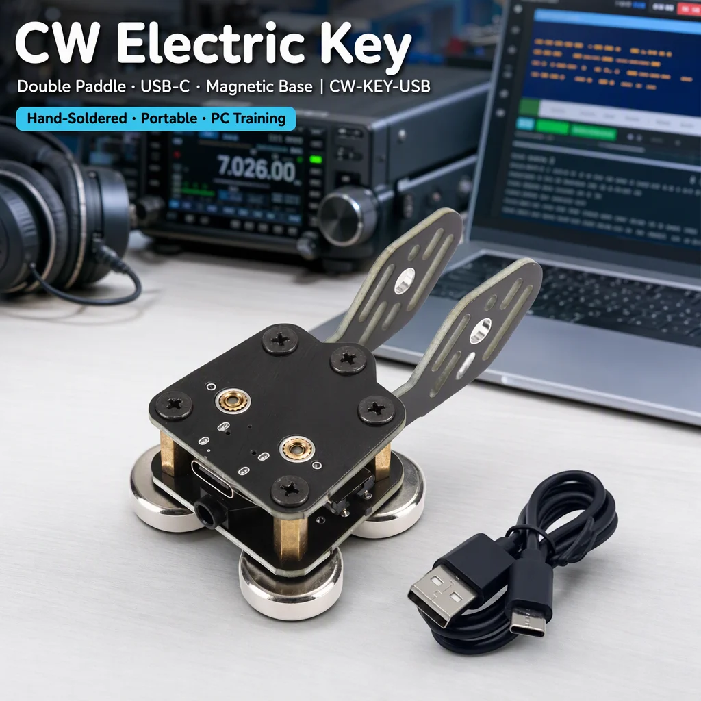 CW Morse Code Double Paddle Electric Key Automatic Trainer PCB for Radio Ham Station Learning Type-C 3.5mm
