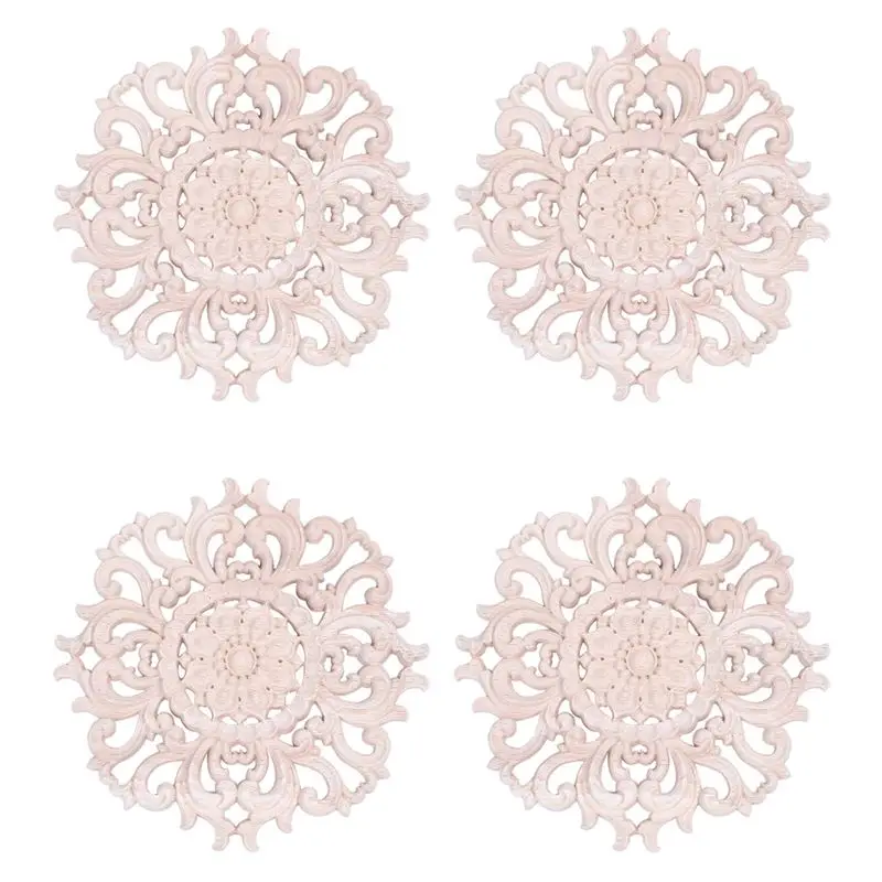 Y42A-4X Lots Wood Carved Long Onlay Applique Unpainted Flower Walls Cabinets Door Decor Type:15Cm Type A