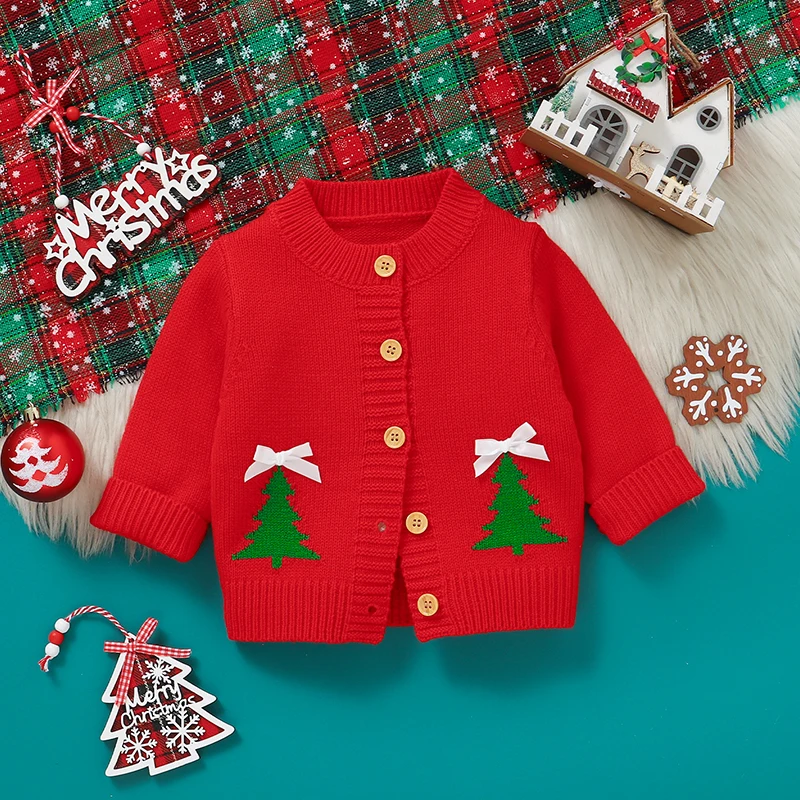

Christmas Newborn Baby Sweater Knitted Infant Boys Girls Cardigan Long Sleeve Child Xmas Clothes Tops jumper Cute Christmas Tree