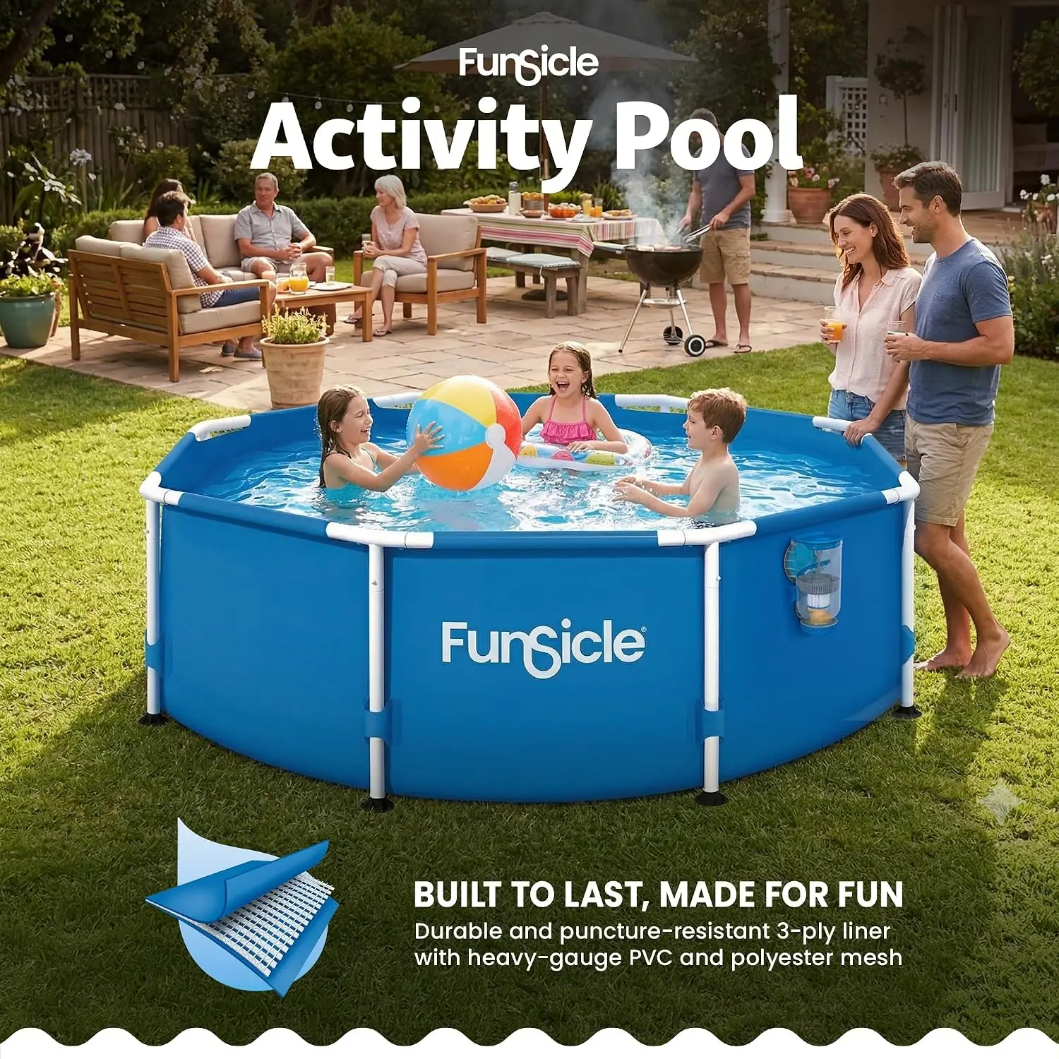 

8x2.5ft Round Above Ground Pool, 400 GPH Filter Pump with AutoSkimmer, Custom