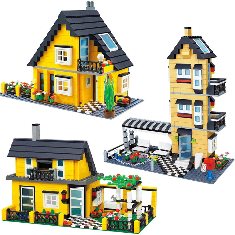 House Villa Architecture Cottage Model Building Blocks bricks Friends for girl Beach Hut Modular Home Village creative city shop