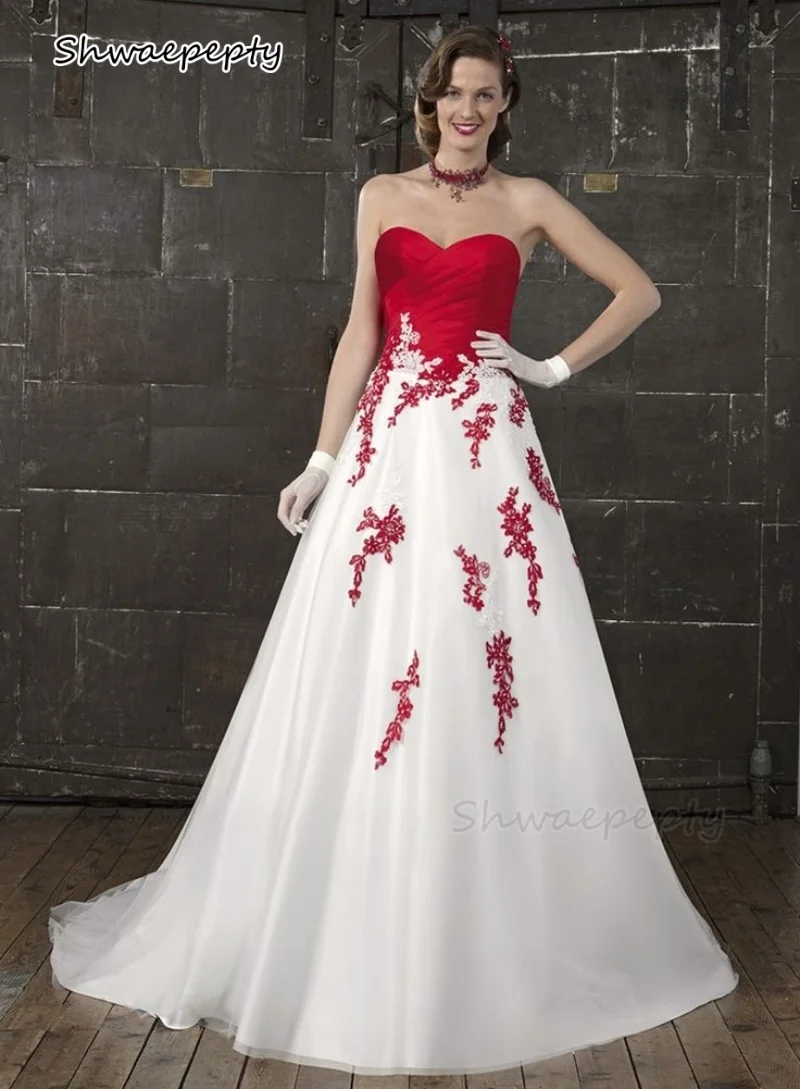 

Red And White Wedding Dress Lace Appliques Sweetheart Sleeveless Long Bridal Gown A-Line Customized Vestido De Novia 2025