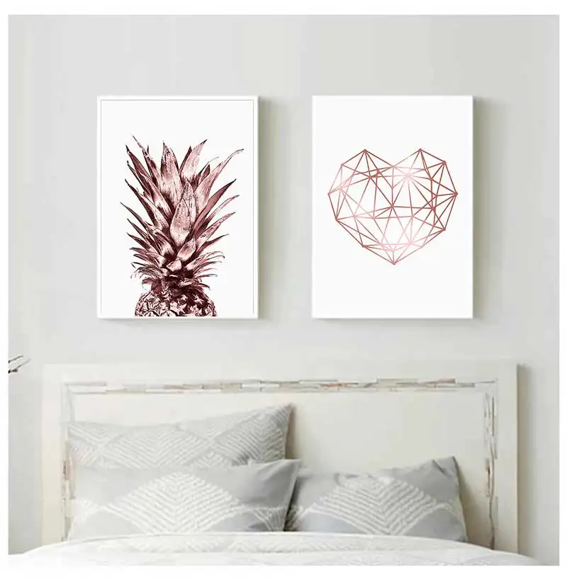 Scandinavian Luxury Pictures Home Decor Rose Gold Wall Art Tropical Pineapple s and Prints Geometric Heart Canvas Painting