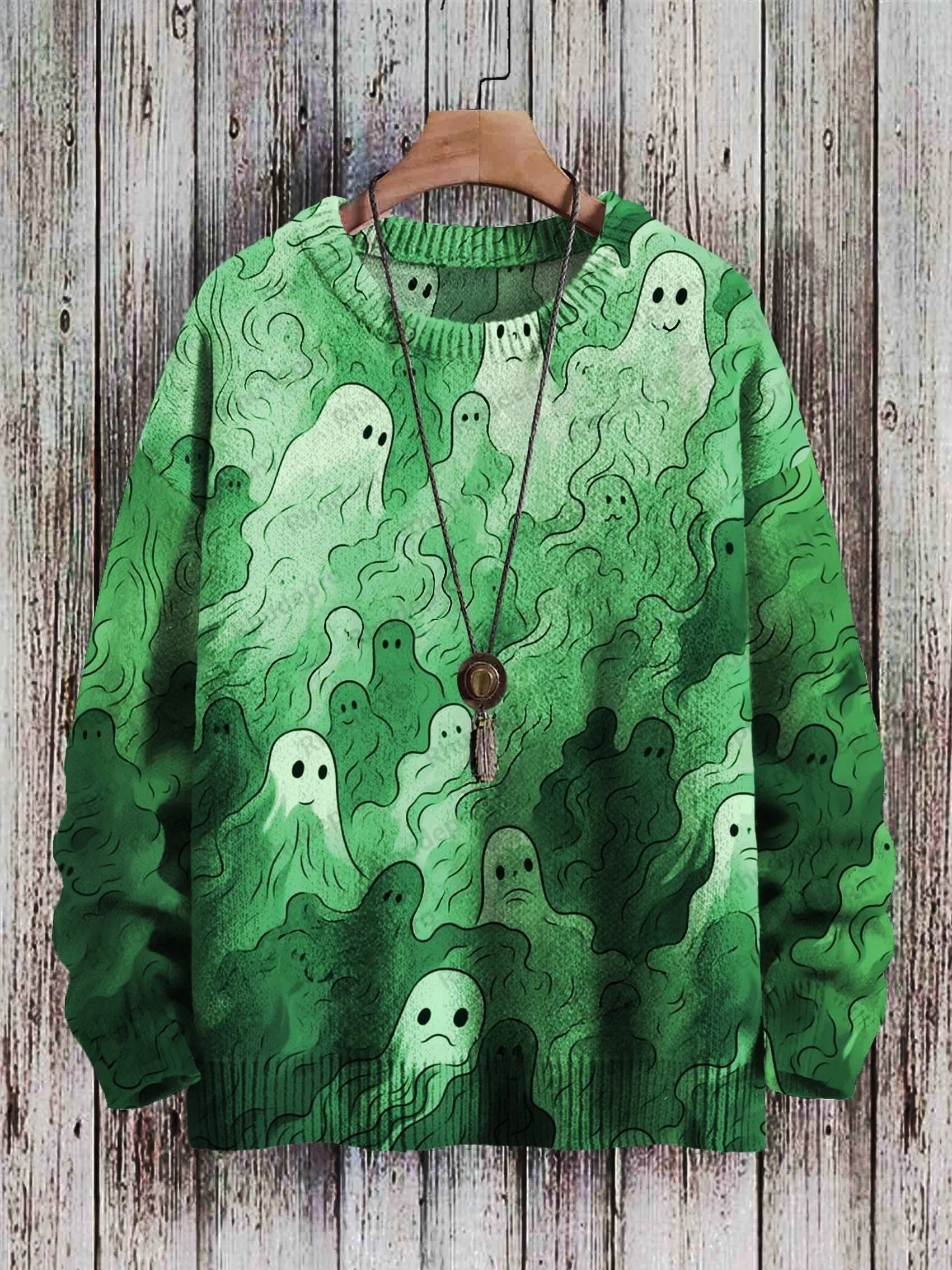 Halloween Ghost Black Cat Art Pattern 3D Printed Men's Knitted Pullover Winter Unisex Casual Warm Knit Pullover Sweater