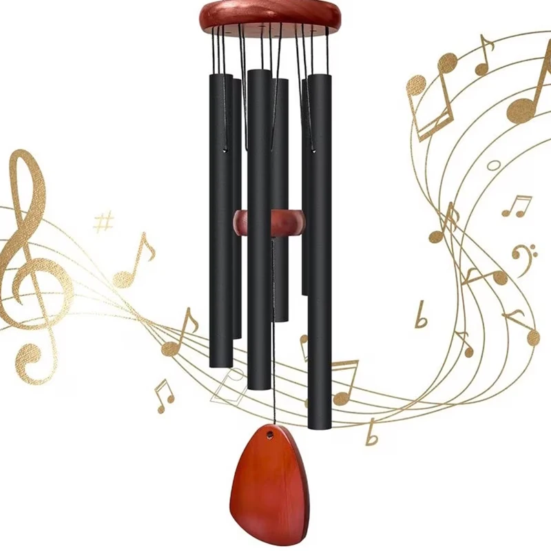 1PC Aluminum Pipe Wind Chimes Black 6-Tube Home Garden Decor for Beach Villa Holidays Forest Cabin Meditation Yard Ornaments ZYF - view 3