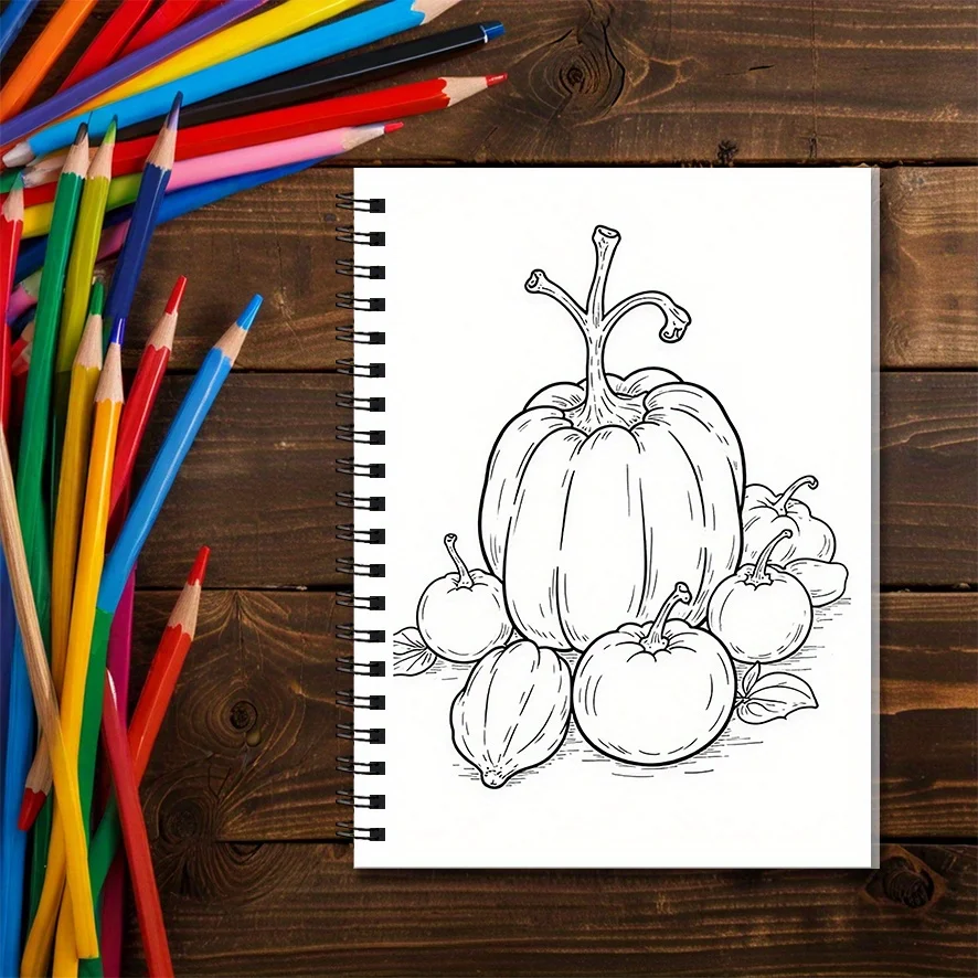 Harvest Delights Coloring Book - 8.3×11.2 Inches, 22 Pages. Perfect for Autumnal Relaxation, Creative Doodling, Holiday Gifts