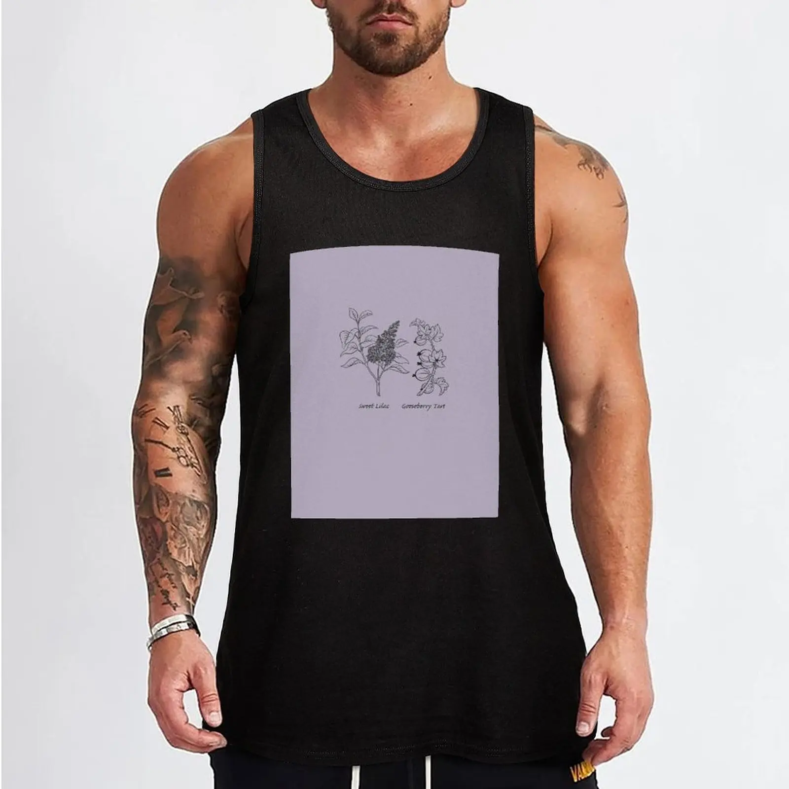 Lilac and Gooseberries Botanical Print with Pentagram Necklace Tank Top sports clothes for men Gym wear Japanese t-shirt