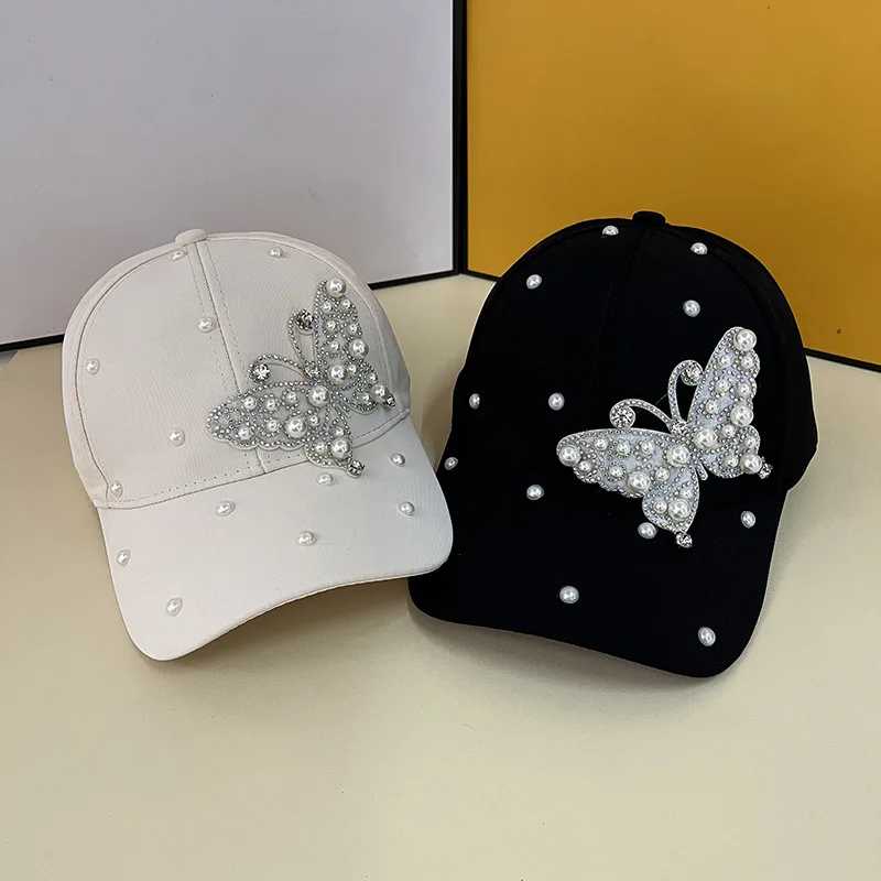Neue bunte Strass-Schmetterlings-Baseballkappe, trendige Baseballkappe, Sonnenhüte für Frauen