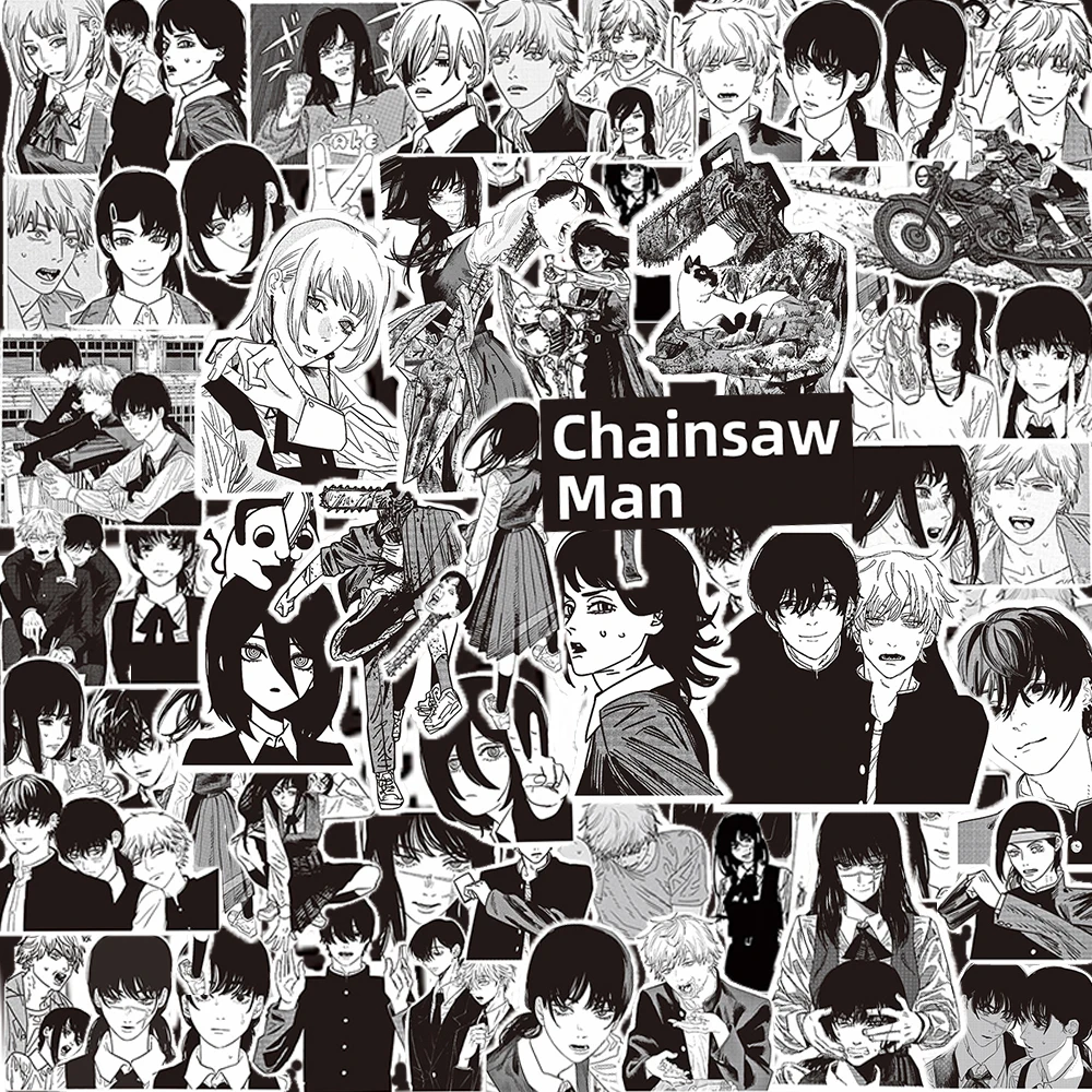 10/30/75pcs Black and White Chainsaw Man Stickers Anime Decals Cool DIY Skateboard Laptop Phone Waterproof Cartoon Sticker Toys