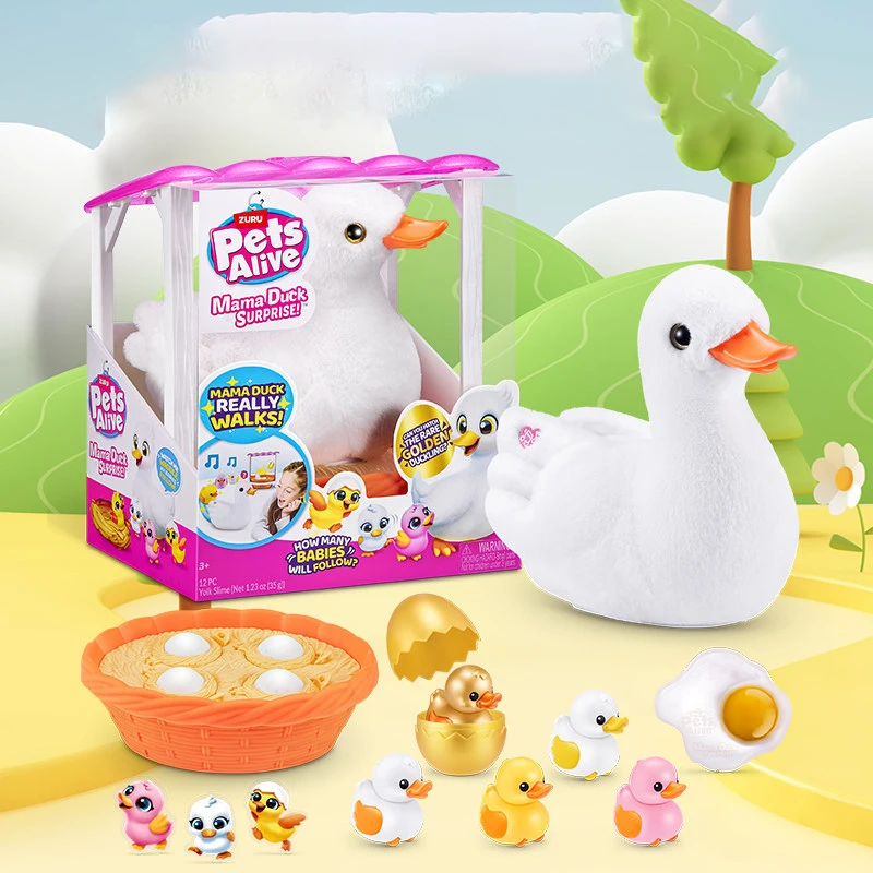 

Оригинальная плюшевая игрушка-утка Zuru Pets Alive Mama Duck Surprise с реалистичными звуками и плавающими утята, кукла-компаньон для девочек, подарок