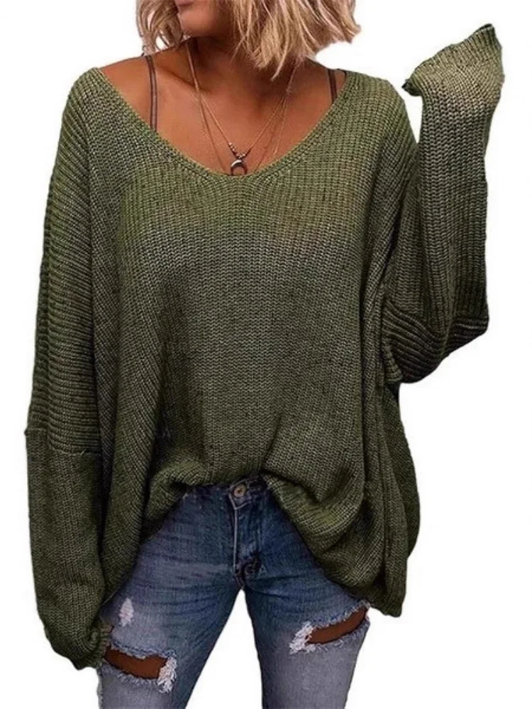

Women's Sweater 2025 New Loungewear V Neck Sweater Loose Long Sleeve Warm Autumn Winter Knit Top