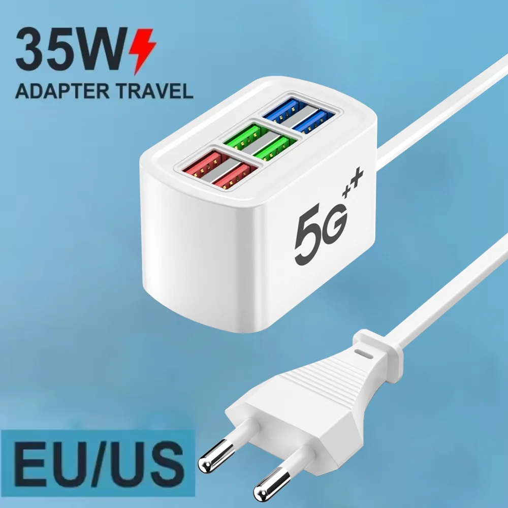 Fast USB Charger 6 in 1 Power Strip Desktop Charging Station Fast Charging 1m Cord USB HUB Adapter Socket for iPhone Xiaomi Home