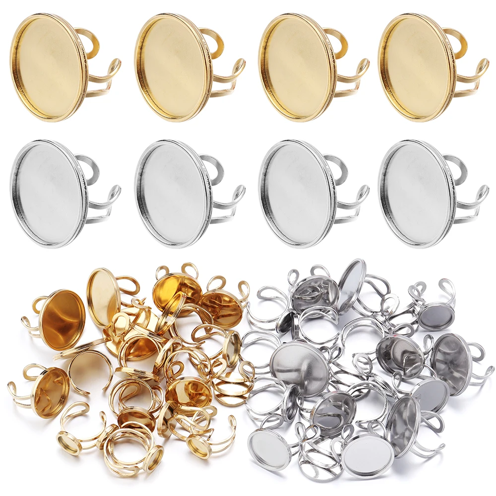 2pcs/lot 10 14 18 20 25mm Inner Size Round Stainless Steel Openable Ring Settings Blank Base Fit Round Glass Cabochon Ring Bezel