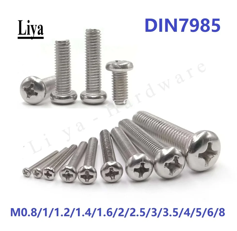 5-100pcs M0.8M1 M1.2 M1.4 M1.6 M2 M2.5 M3 M4 ISO7045 DIN7985 GB818 304 Stainless Steel Cross Recessed Pan Head Phillips Screws