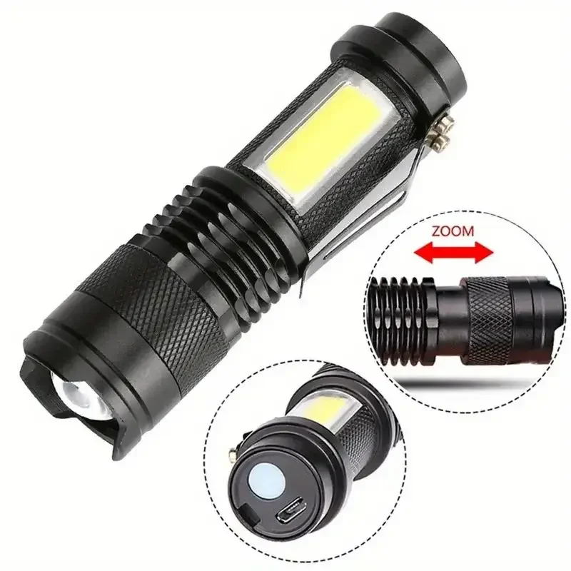 Mini LED Flashlight Zoomable Rechargeable Torch XPE+COB Side Light Emergency Flash Lamp For Outdoor Camping Lighting Lantern