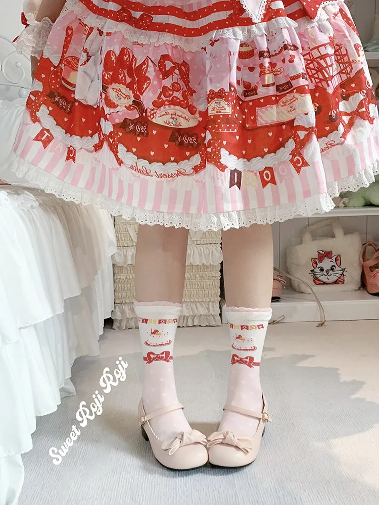 Short Sock Sweet and Cute Japanese Style Double Layered Cake Pure Cotton Lolita Socks Women's Summer Mid Tube Socks