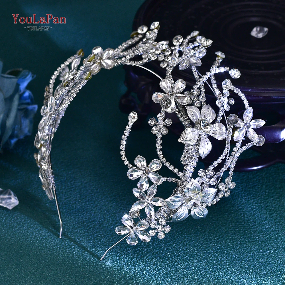 YoulaPan-Luxo Noiva Coroa Flor para Mulheres, Headband Brilhante, Strass Completo, Acessórios para Cabelo do Casamento, Jóias da Moda, Tiara HP764