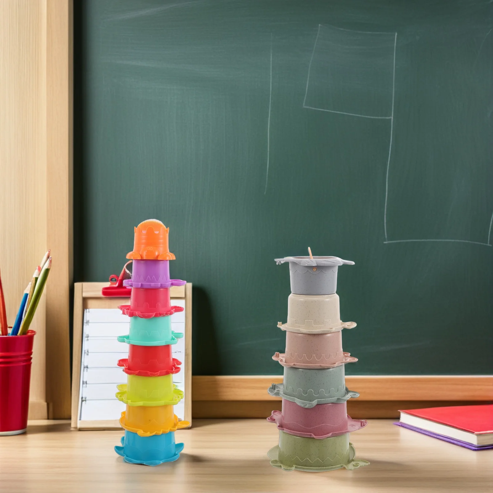 Juego de 2 tazas apilables para educación temprana para niños pequeños, coordinación mano-ojo, habilidades motoras finas, actividad para bebés