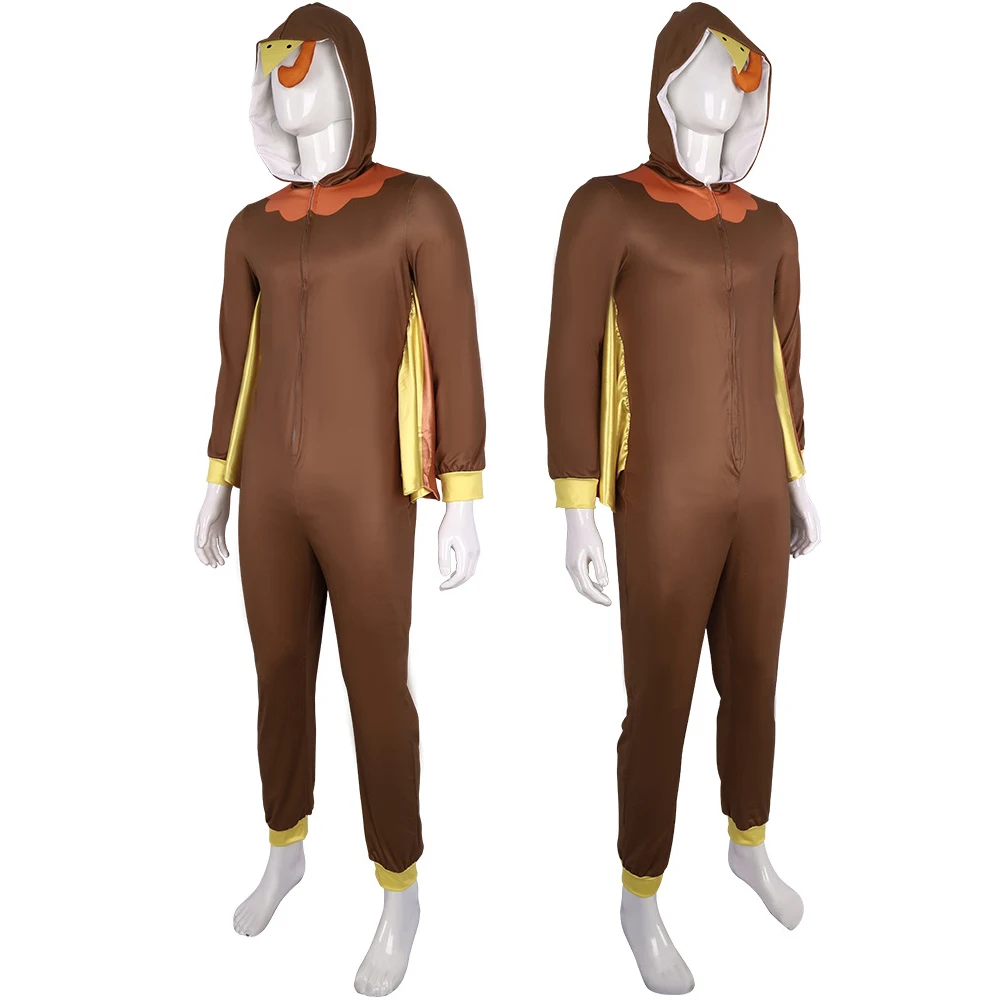 Funny Holiday Jumpsuit Unisex Men Turkey Costume for Thanksgiving Costume Adult Turkey Outfits