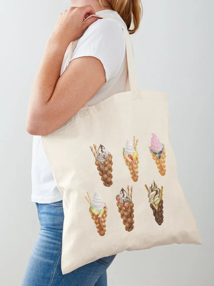 

Assorted Flavors Of Egg Bubble Waffle With Ice Cream Tote Bag large tote Customizable hand bags screen