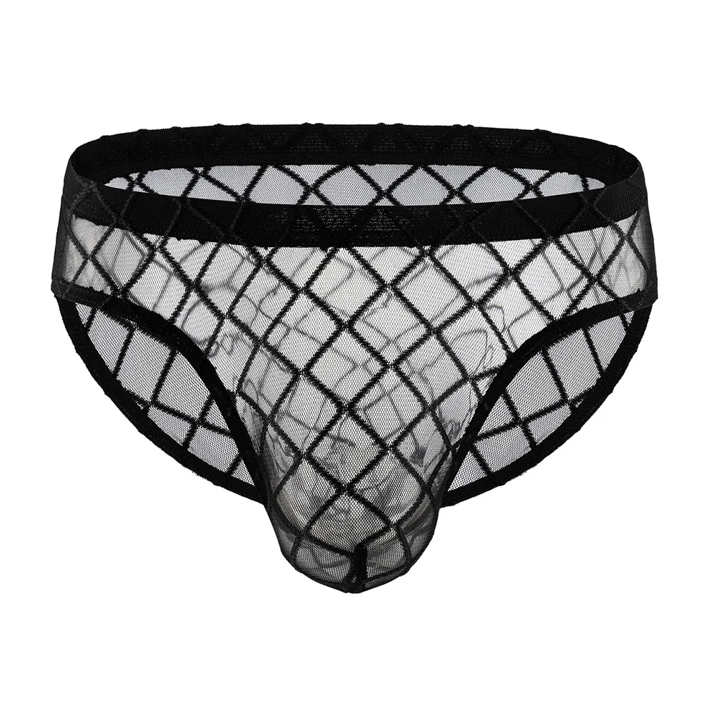 Neue Männer dünne erotische niedrige Taille transparente Diamant Mesh weiche Dessous Slips Unterwäsche Höschen solide männliche Slips Shorts