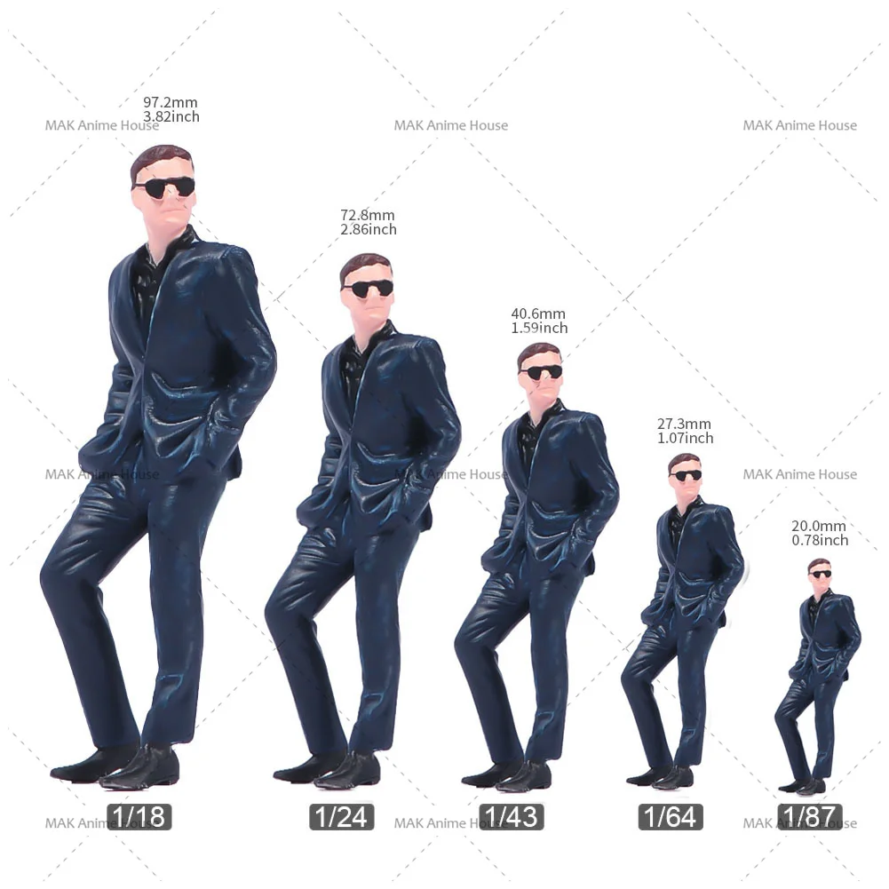 3D Printed 1/87 1/64 1/43 1/24 1/18 Handsome Male Wear Suit Sunglasses Miniature Figure Mini Diorama Resin Street Scene Prop