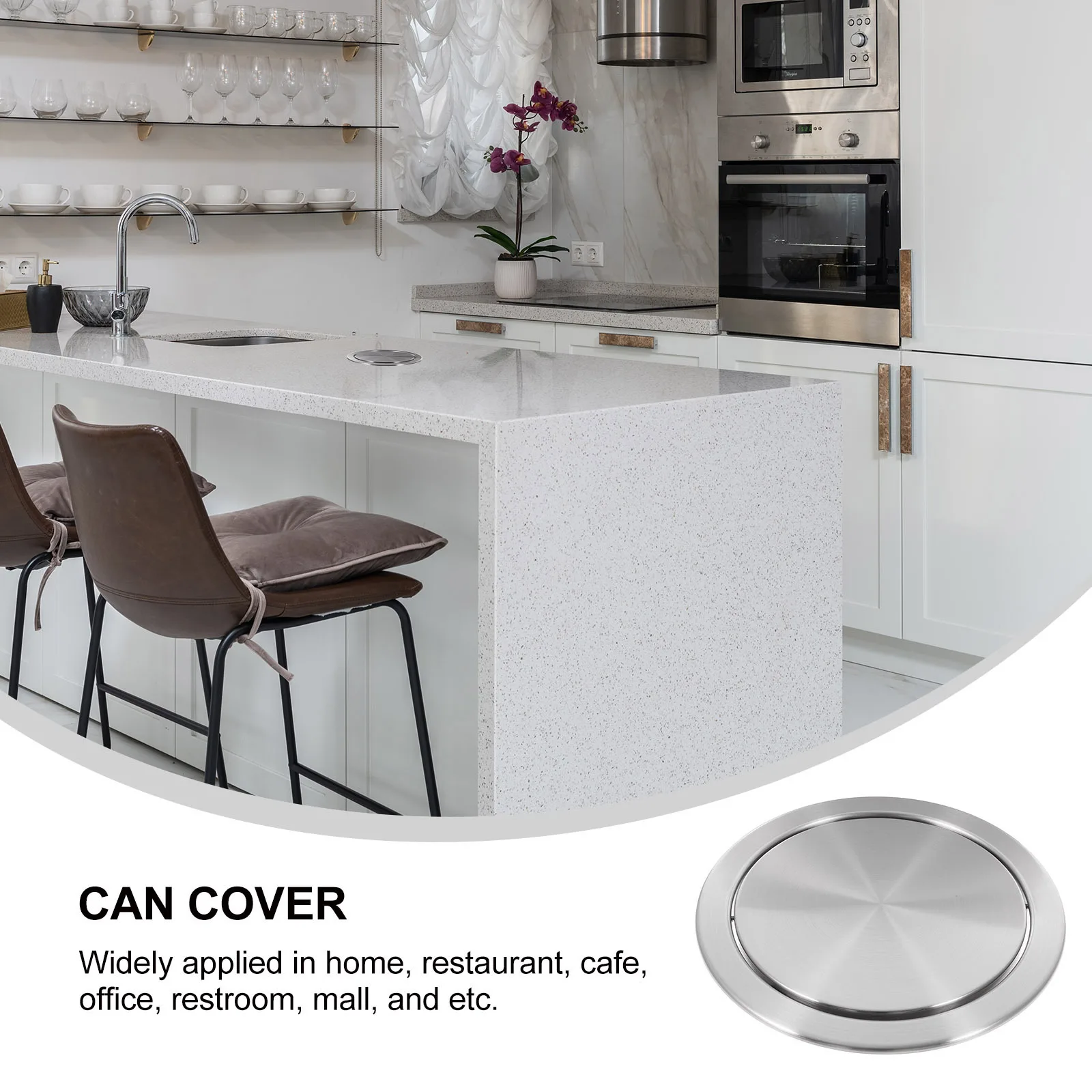 

Stainless Steel Recessed Counter Top Cover Flush Trash Can Lid Flap Lid for Kitchen Bathroom Hotel Restaurant Can Cover
