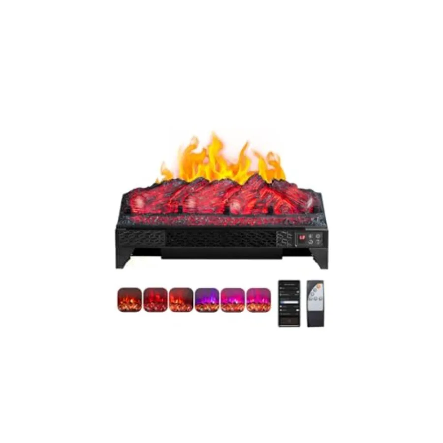 

23-дюймовая электрическая каминная вставка с дистанционным управлением и Wi-Fi, таймер для искусственного камина, защита от перегрева, регулируемое пламя и