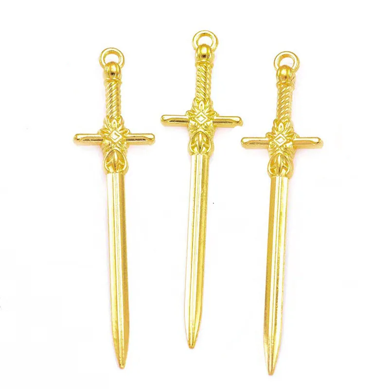 New Coming 8Pcs 5Color 49*12mm Zinc Alloy Sword Charms For Jewelry Making DIY Handmade Weapons Pendant Charms