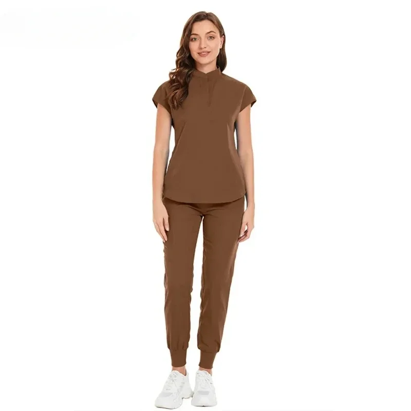 

Scrubs Set for Women Pet Hospital Uniform Set Scrub Suits Solid Color Unisex Surgical Gown Pocket V-neck Joggers Wholesale Price
