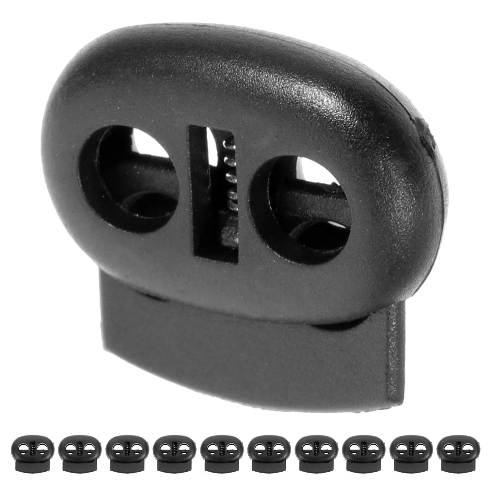 10PCS Universal Backpack Mountaineering Bag Plastic Threading Buckle Double Hole Cord Lock(Black) Double Hole Stopper