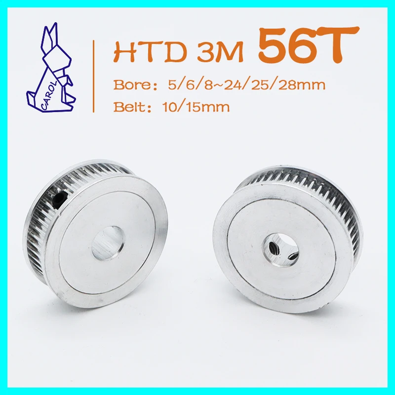 56Teeth HTD 3M Pulley Wheel Bore 5/6/8~17/19/20mm Belt Width 10/15mm 3M Timing Pulley 56T Gear HTD3M 56 Teeth Synchronous Pulley