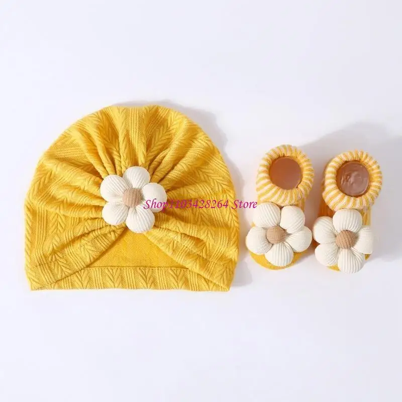 طقم قبعة وجوارب للأطفال من نسيج ناعم، قبعة وجوارب ملونة للرضع من عمر 0 إلى 12 شهرًا #5