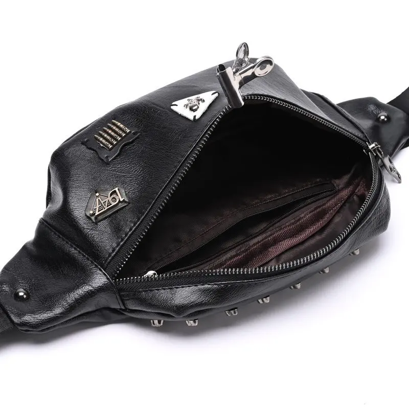 Mihaivina Men Skull Rivet Fanny Pack Waist Belt Bag For Women Leather Shoulder Pouch Bags Casual Luxury Designer Waist Pack Bag