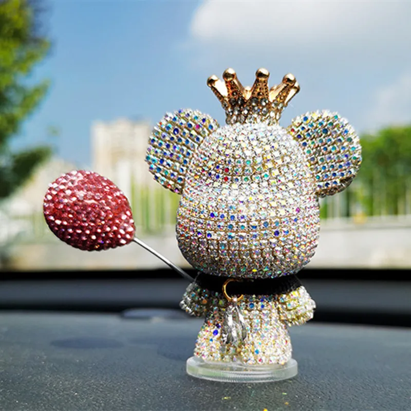 Car Ornament Bling Diamond Crown Violent Bear Car Dashboard Decor Car Aroma Diffuser Auto Ornaments Gifts