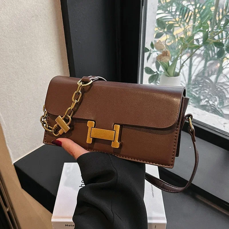 Bag New Women's Bag Fashion Senior Texture Crossbody Shoulder Bag Hundred Small Square Bag Brown Niche Light Luxury Women's Bag