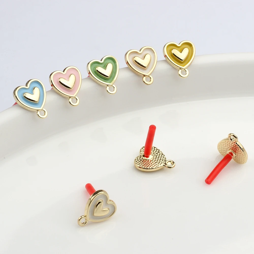 Zinc Alloy  Enamel Color Heart-shaped Earrings Base Connectors 6pcs/lot DIY Drop Earrings Jewelry Making Accessories